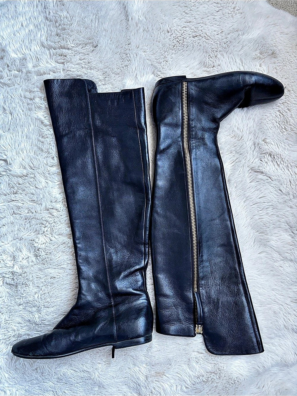 Giuseppe Zanotti Black Leather Over-the-Knee Flat Boots Gold Zip EU 39